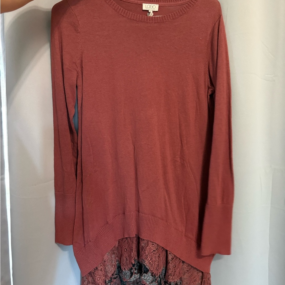 LOGO by Lori Goldstein Rust Knit Top